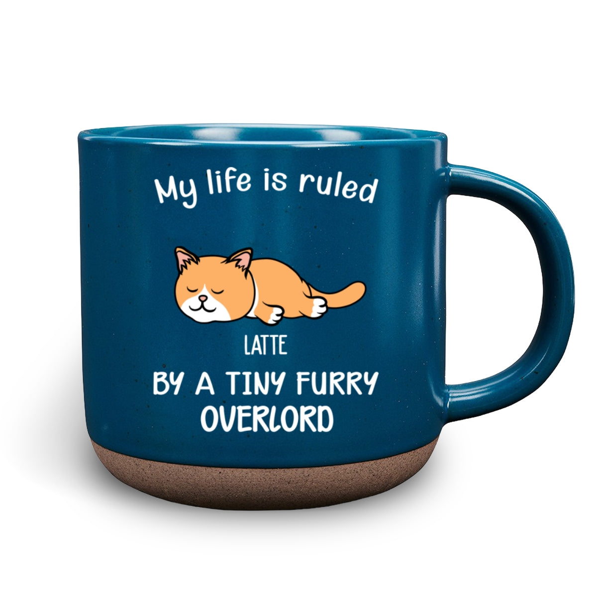 Ver Cat Personalized Custom Ceramic 11oz Ruled By Tiny Furry Overlords Pottery Mug in Dark Blue or White