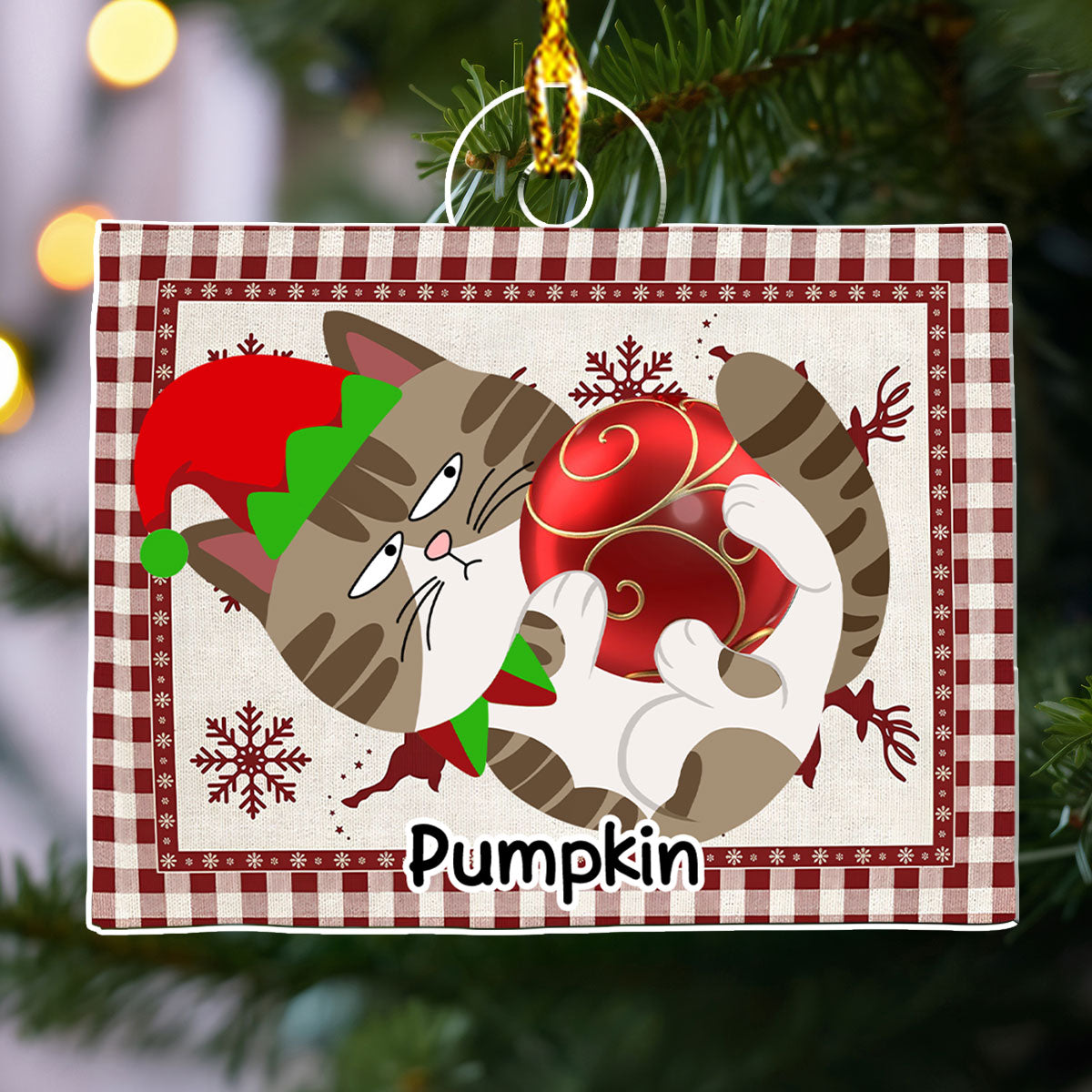 Swinging Cat - Customizable Personalized Acrylic Christmas Ornament with 4' Diameter
