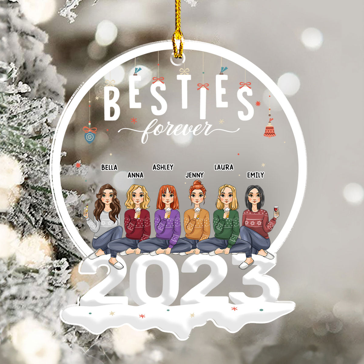 Besties 2023 - Exquisite Personalized Custom Acrylic Christmas Ornament