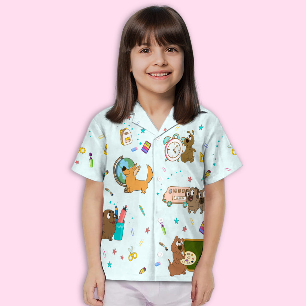 Back To School 2 - Adorable Kids' Button-up Shirt with Super Cute Pet Theme