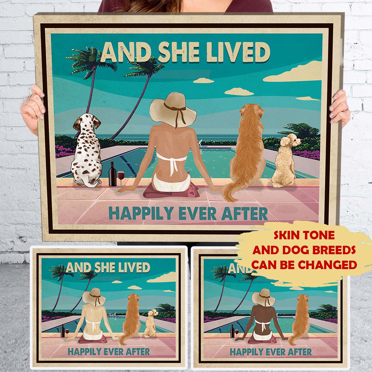 Personalized Custom Pool, Wine, and Dogs Canvas - Ideal Gift for Pet Lovers