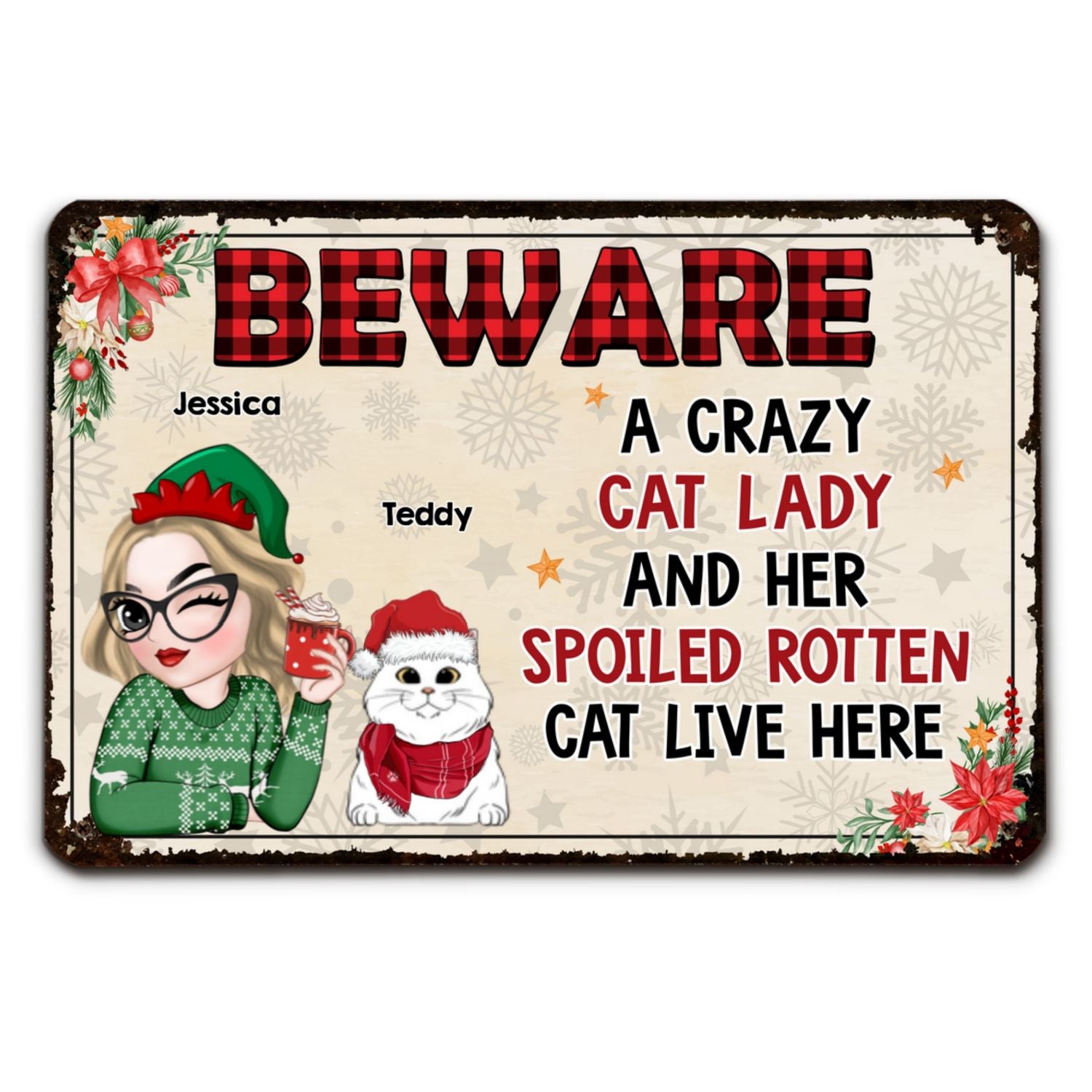 Beware A Crazy Cat Lady - Stunning Personalized Custom Metal Sign for Home and Office Decor