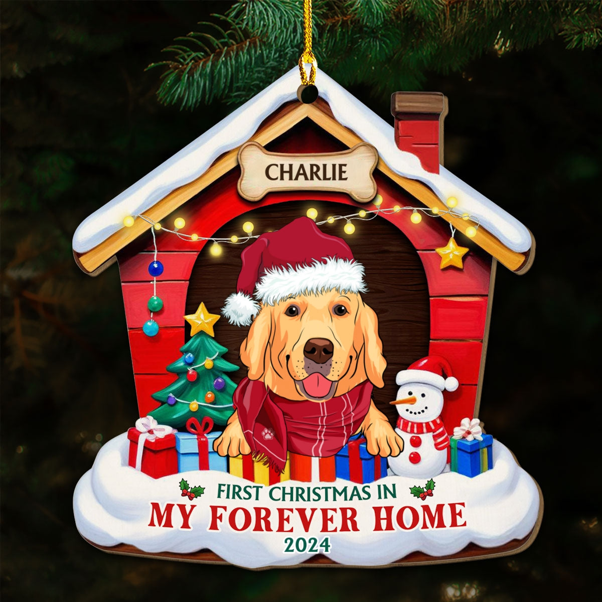 Dog Forever Home - Customizable Personalized Wooden Christmas Ornament