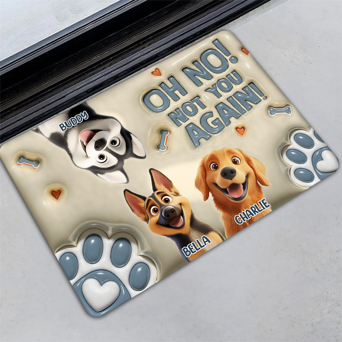 Paws Or Feet Welcome Here - Personalized Custom 3D Inflated Effect Doormat with Sublimation Printing and Multiple Size Options