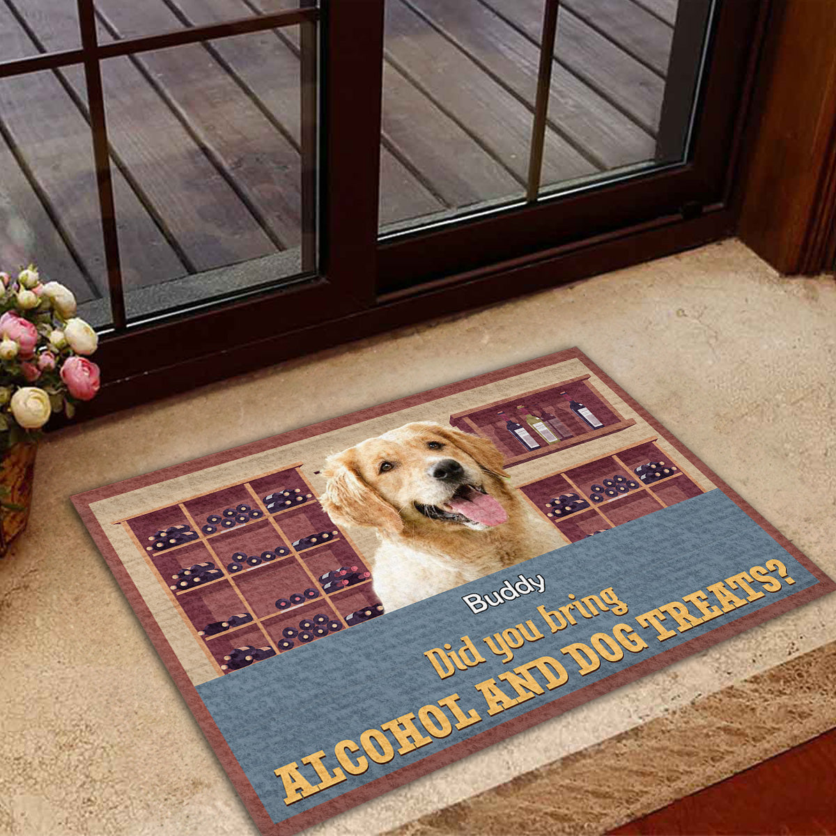 Personalized Custom Doormat with 'Did You Bring Alcohol And Dog Treats' Photo - Ideal for Pet Lovers