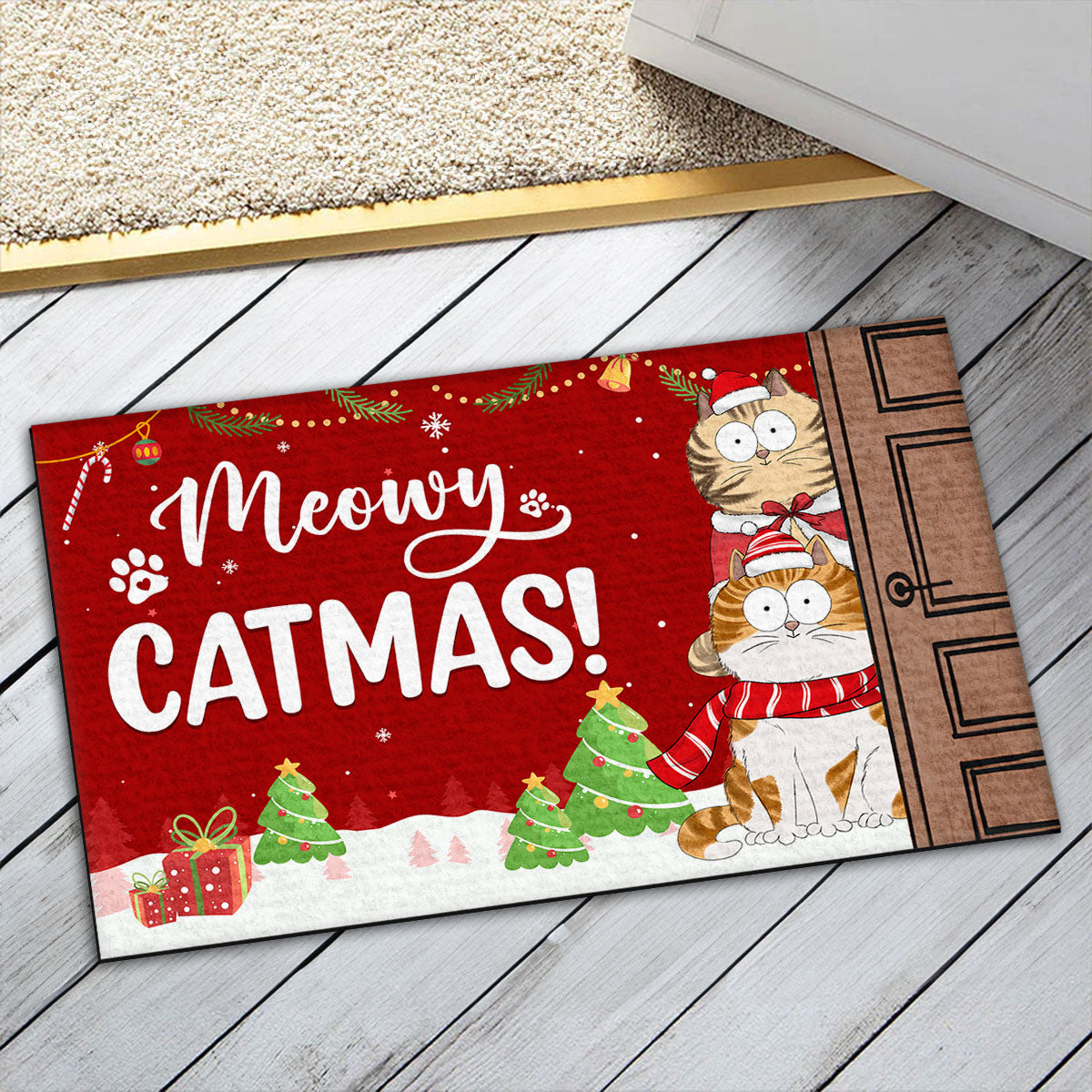 Personalized Custom Christmas Doormat with Your Beloved Cat or Dog - Have A Very Meowy Christmas