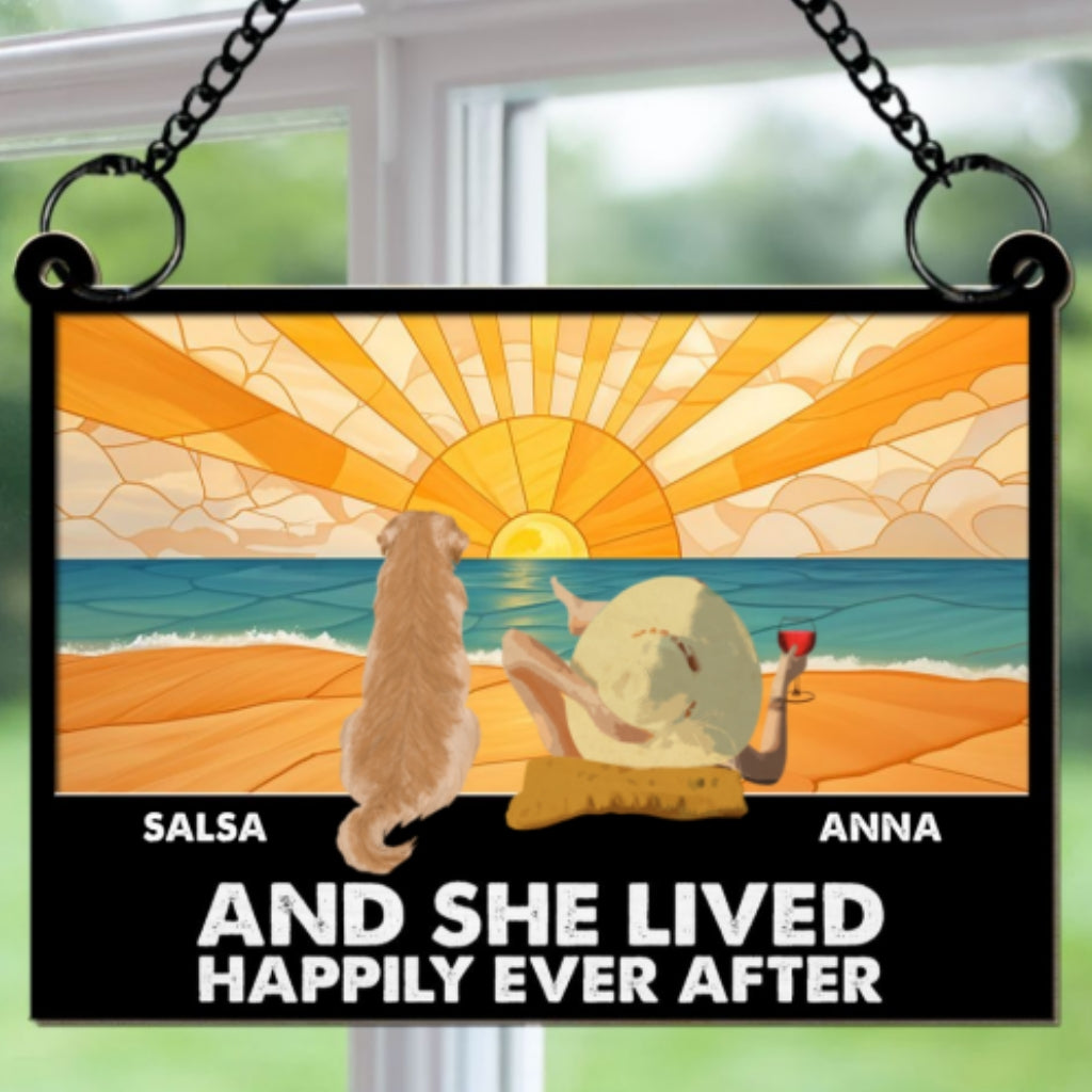 Happily Ever After - Personalized Custom Acrylic Plexiglass Suncatcher with Natural Wood Front in 6 - 8 Inches