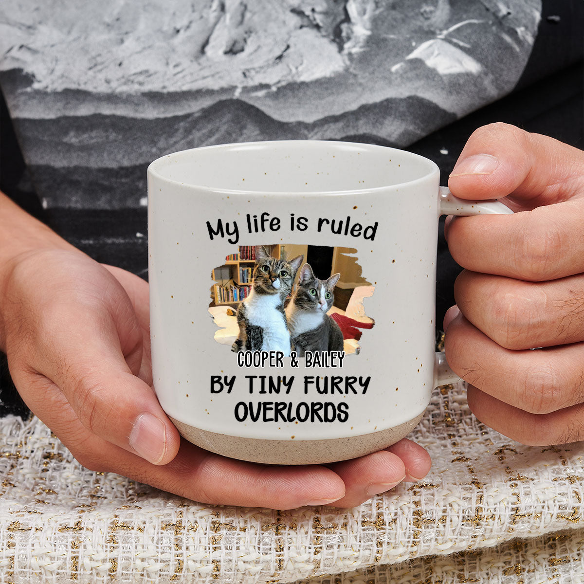 Personalized Custom 11oz Ceramic Mug - Ruled By Tiny Furry Overlords Version with Uploaded Photo