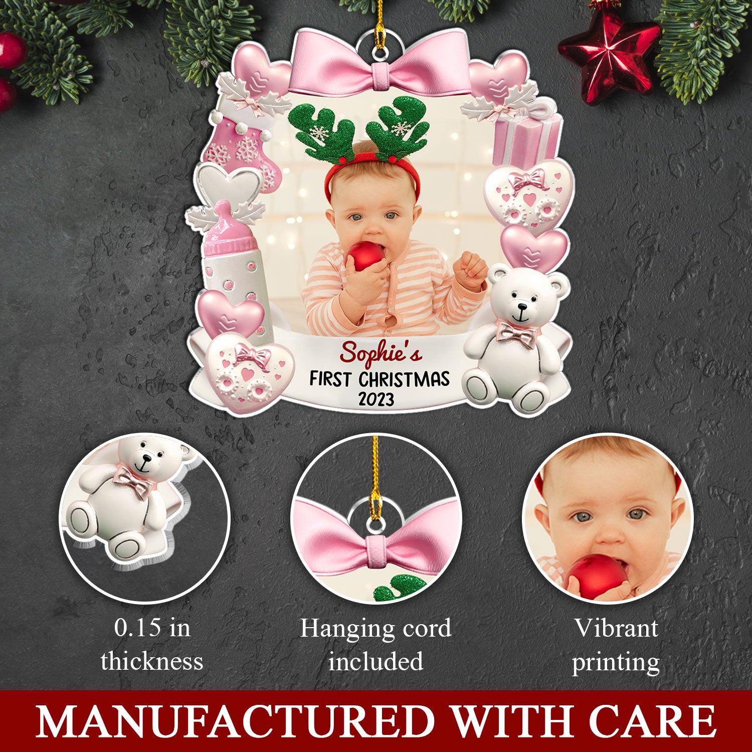 Baby's First Christmas - 3 Personalized Custom Acrylic Ornament for Unforgettable Memories