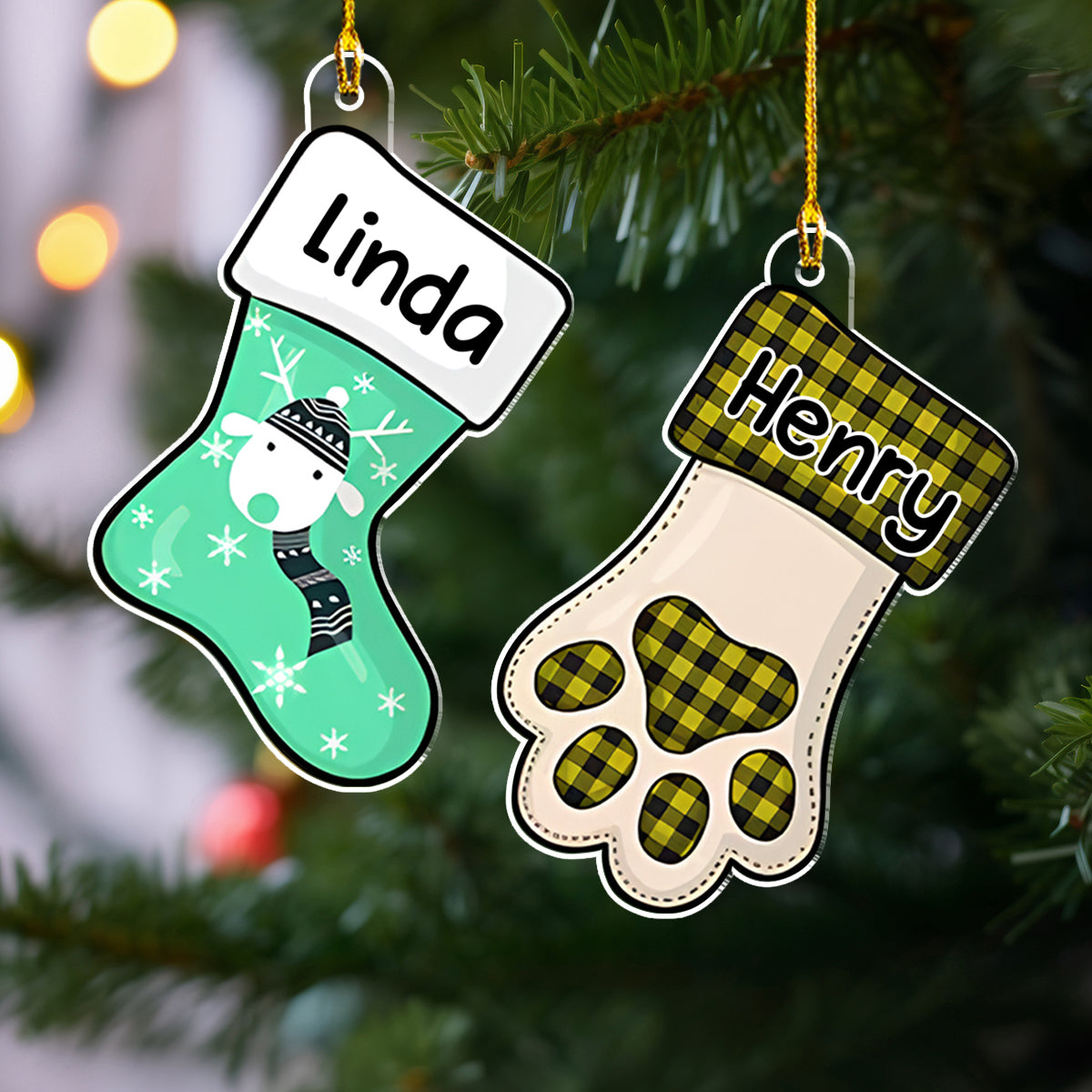 Customizable Personalized Family Member Stocking Acrylic Christmas Ornament