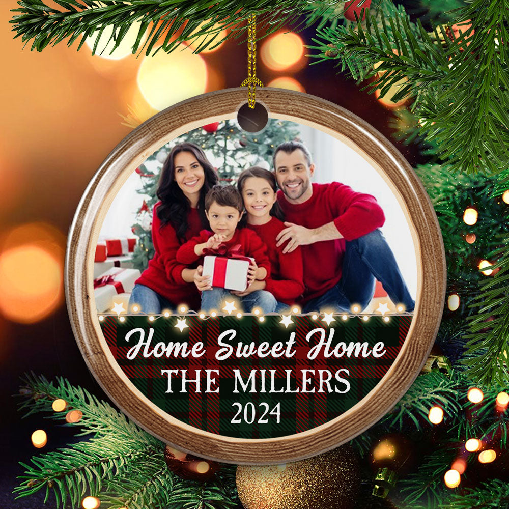 Personalized Custom Glossy Circle Ceramic Christmas Ornament - Home Sweet Home Design