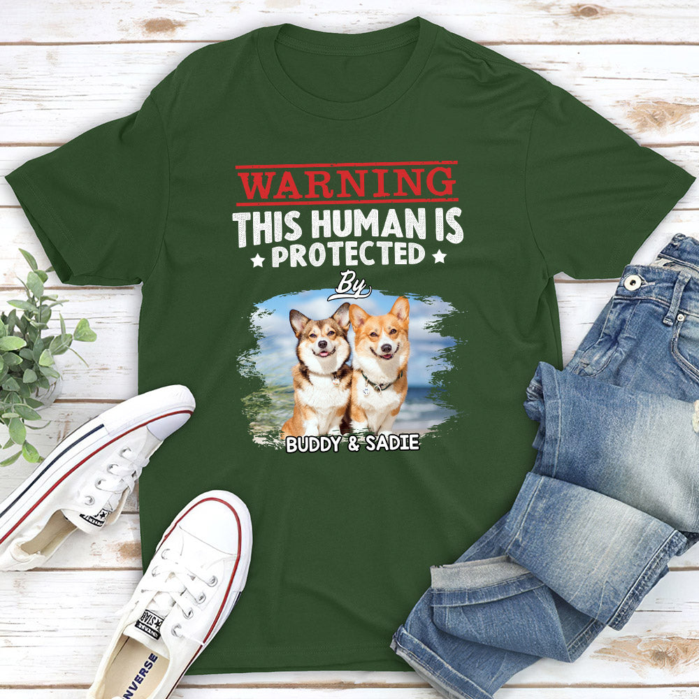Human Protected By - Personalized Custom Premium Men's 4.2 oz T-shirt for Pet Lovers