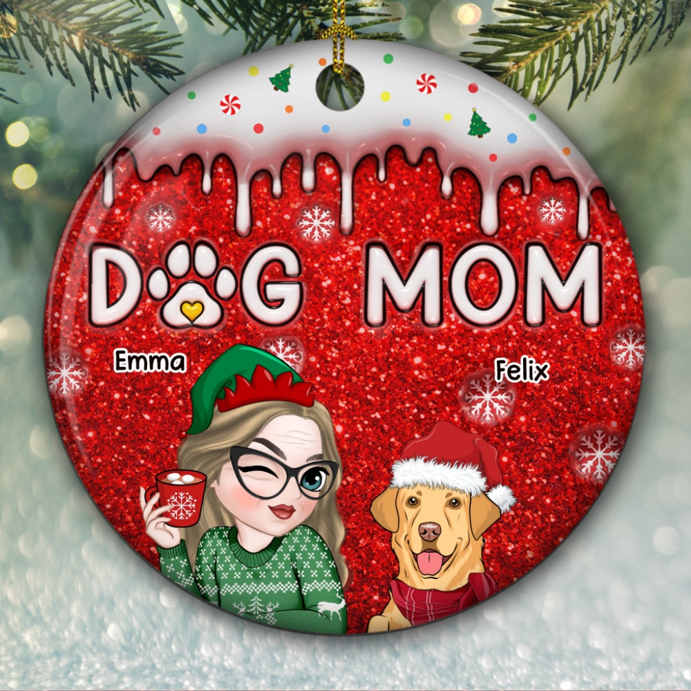 Customizable 3D Inflated Effect Premium White Ceramic Christmas Ornament for Dog Moms