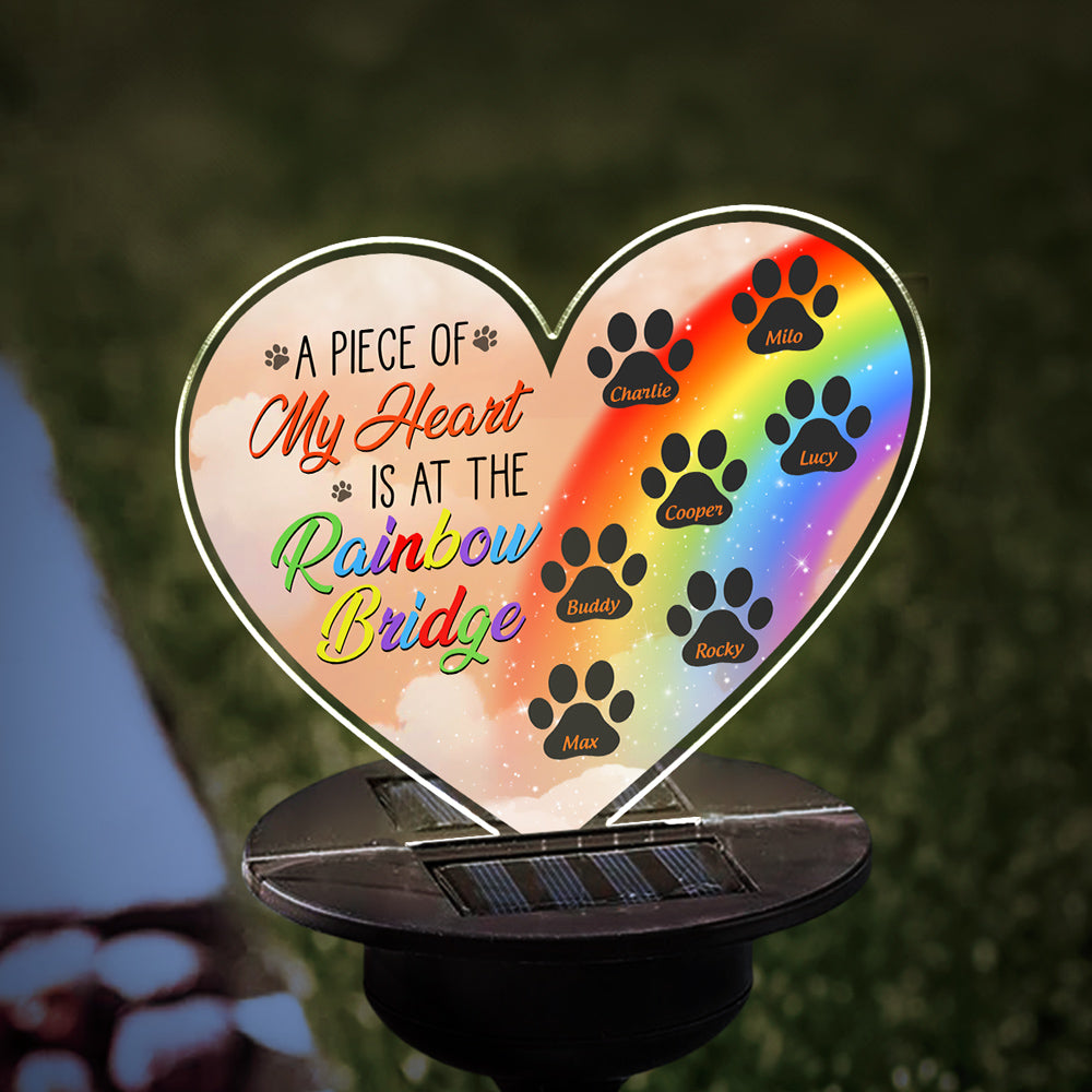 A Piece Of My Heart Is At The Rainbow Bridge - Personalized Custom Acrylic Solar Light with Multiple Color Illumination