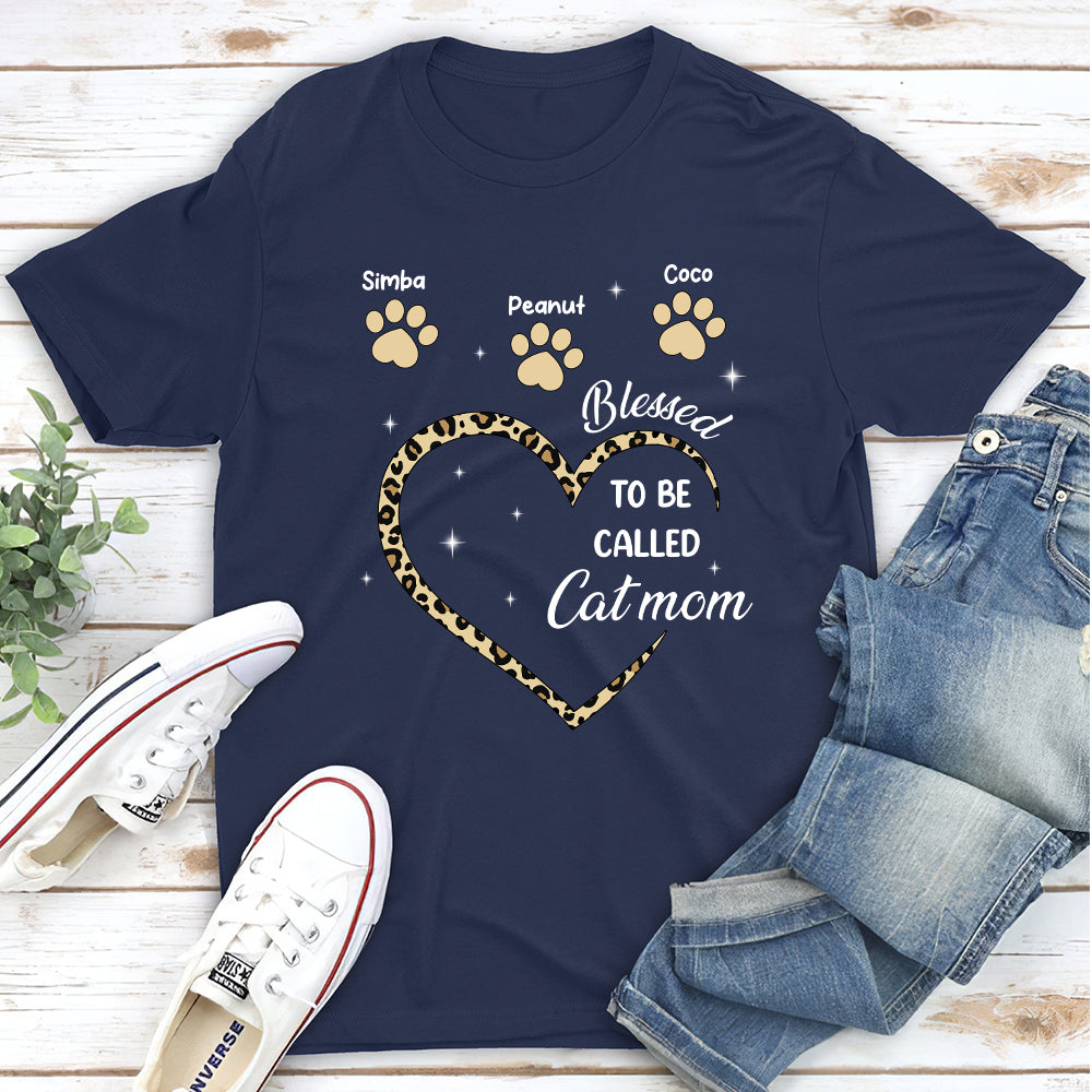 Blessed To Be Called Cat Mom - Customizable Personalized Unisex 5.3 oz T-shirt for Pet Lovers