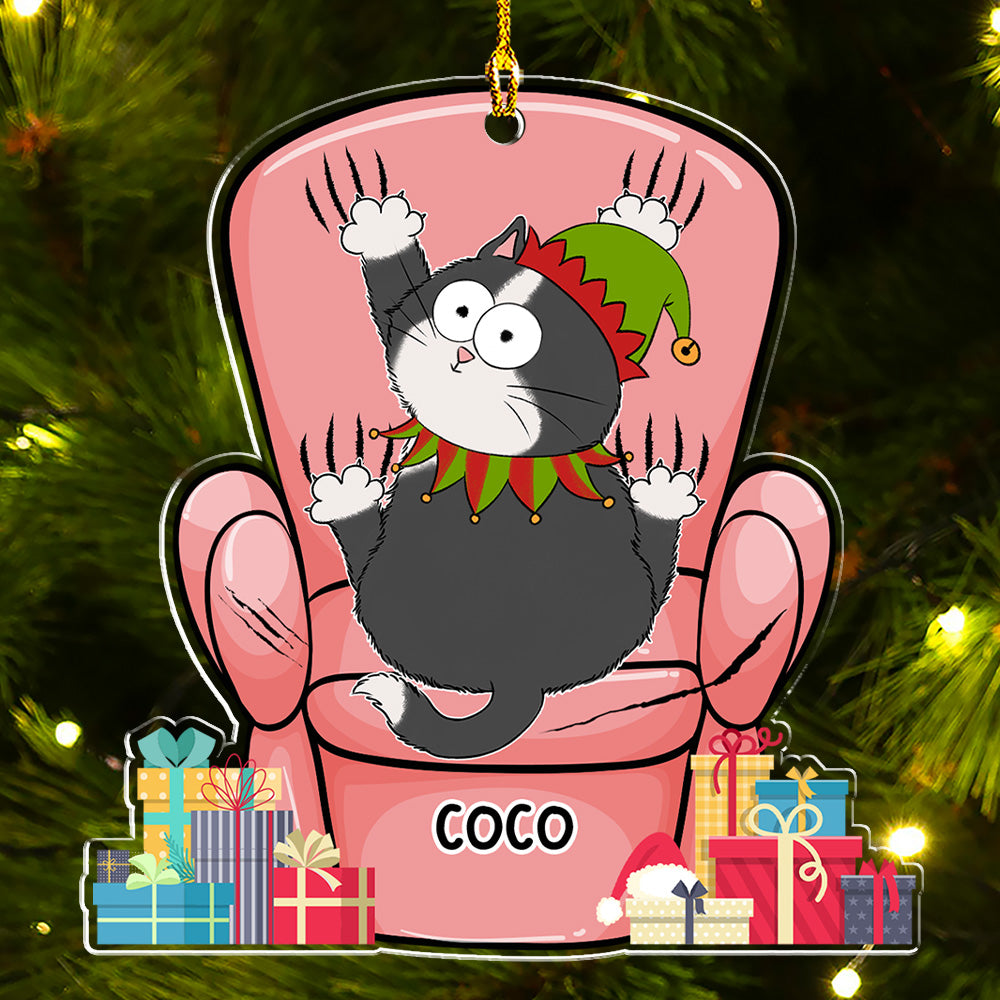 Customizable Cat Scratching - Inspired Personalized Acrylic Christmas Ornament