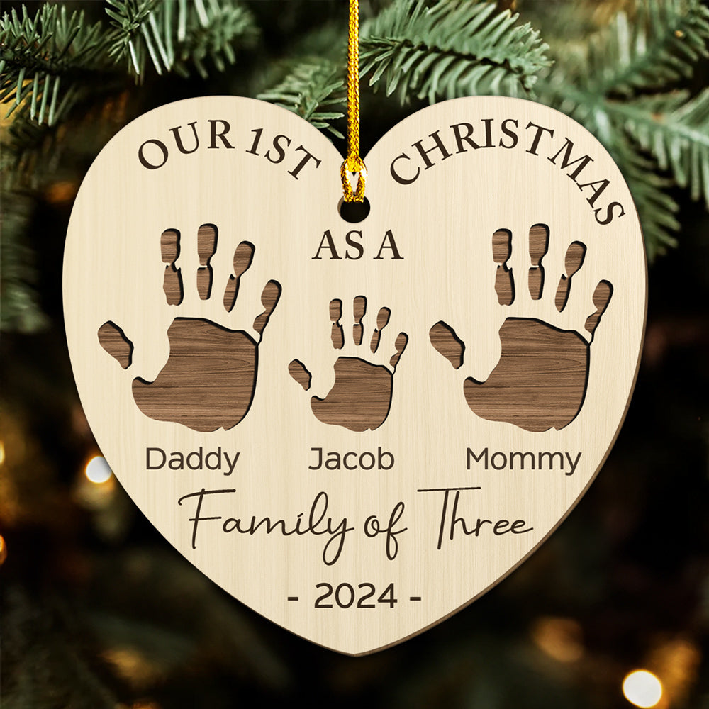 Happy 1st Christmas As A Family - Exquisite Personalized Custom Wood Christmas Ornament