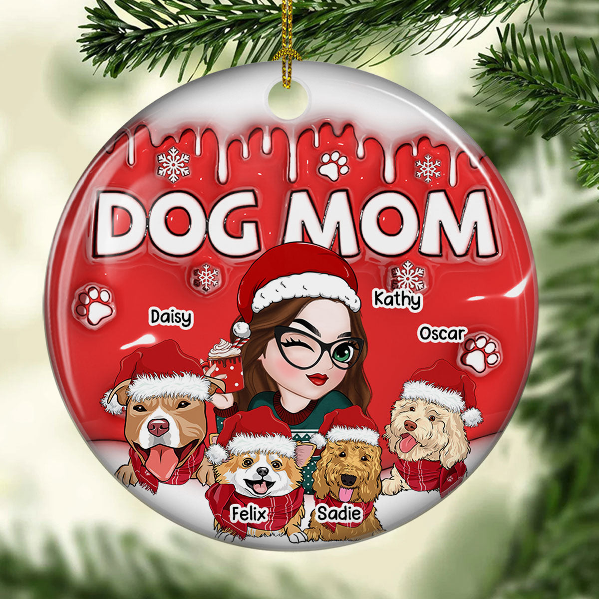 Unique Personalized Custom 3D Inflated Effect Ceramic Christmas Ornament for Dog Moms