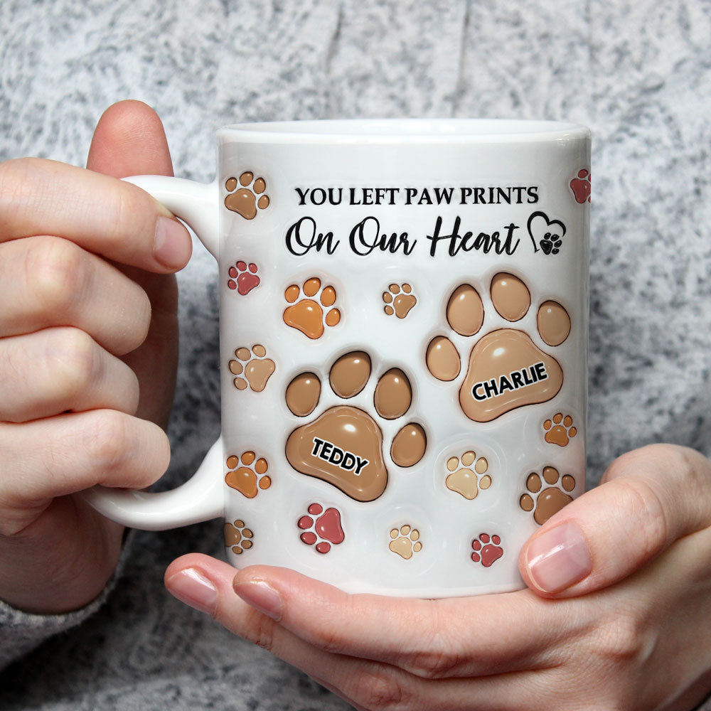 You Left Paw Prints - Unique Personalized Custom 3D Inflated Effect Ceramic Mug in 11oz and 15oz Sizes