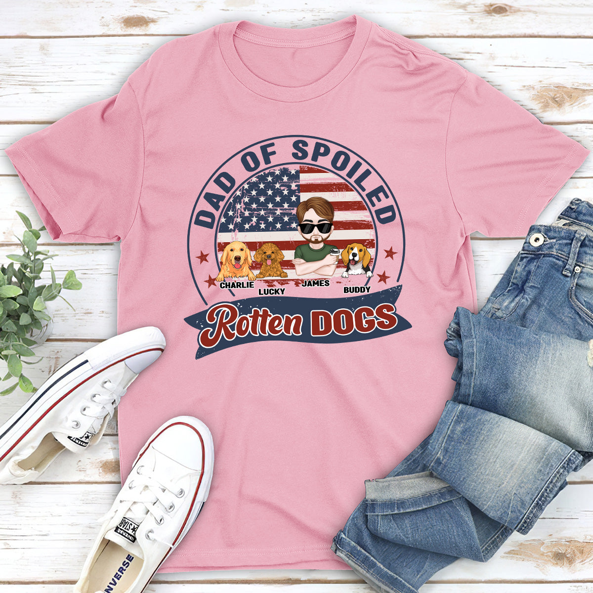 Mom Dad Of Spoiled Rotten Dogs - Customizable Personalized Unisex 5.3 oz T-shirt
