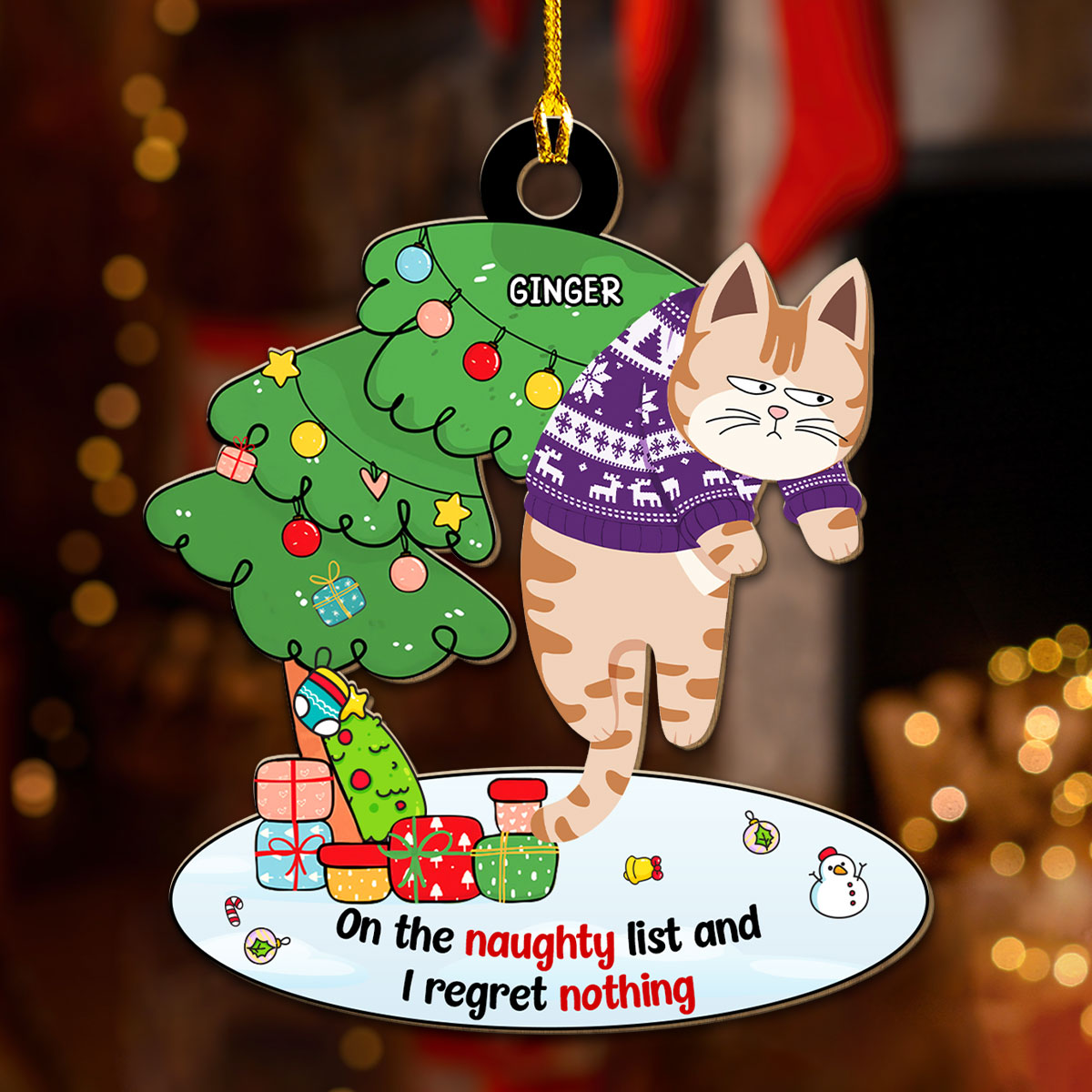 Regret Nothing - Customizable Personalized Wood Christmas Ornament