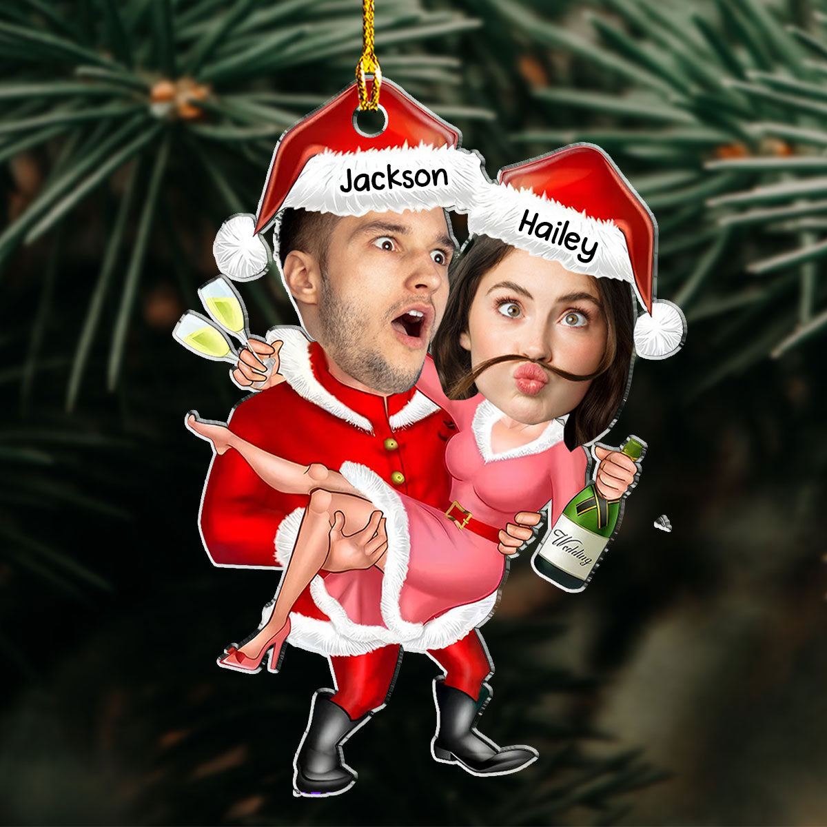 Funny Personalized Custom Acrylic Santa Couple Christmas Ornament