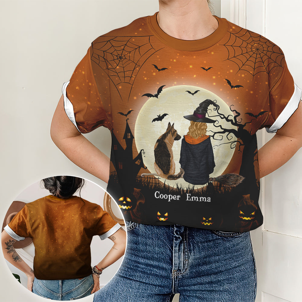 Enchanting Witch And Dogs Personalized Custom All-over-print T-shirt