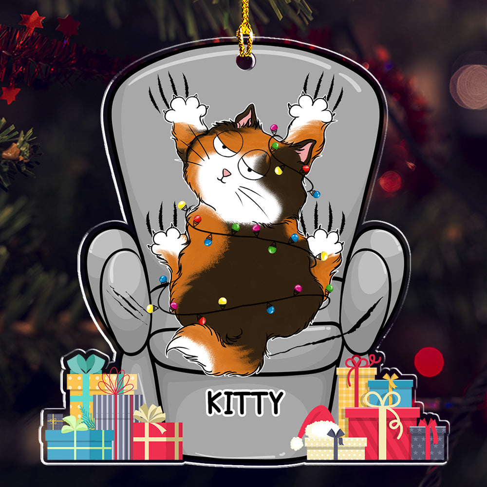 Customizable Cat Scratching - Inspired Personalized Acrylic Christmas Ornament
