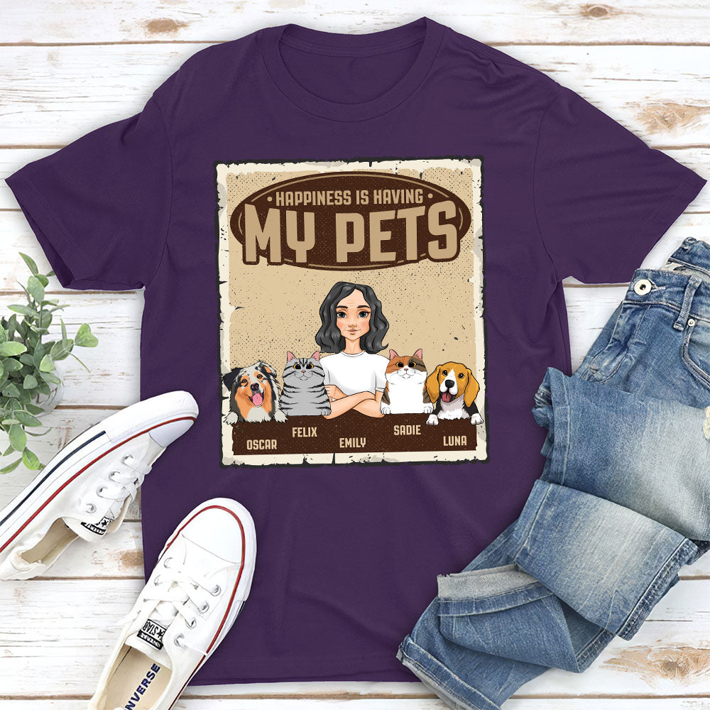 Personalized Custom Unisex Happiness Is Having T-shirt - Ideal Gift for Pet Lovers