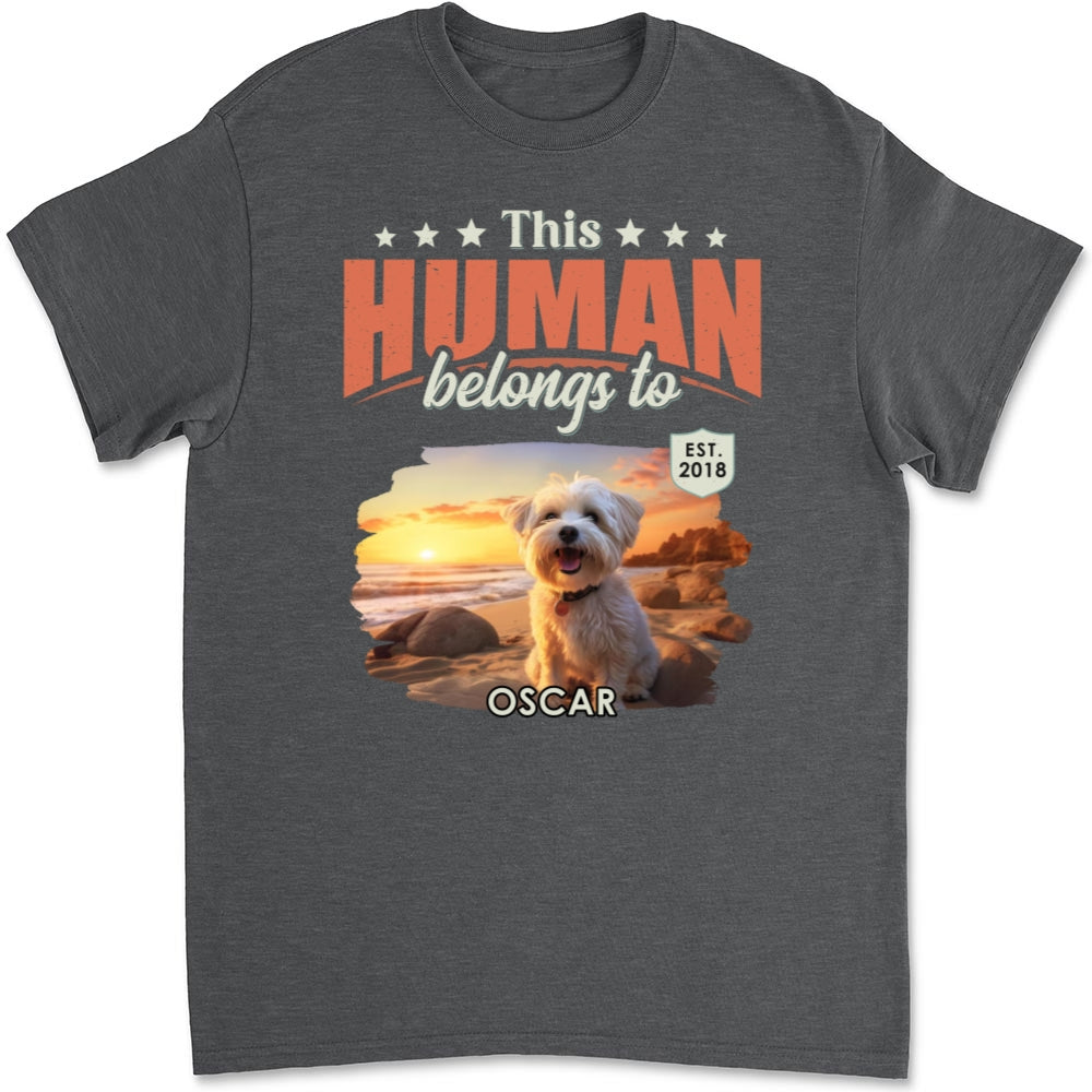 This Human Belongs To Dogs Personalized Custom Unisex 5.3 oz T-Shirt - Ideal Gift for Pet Lovers