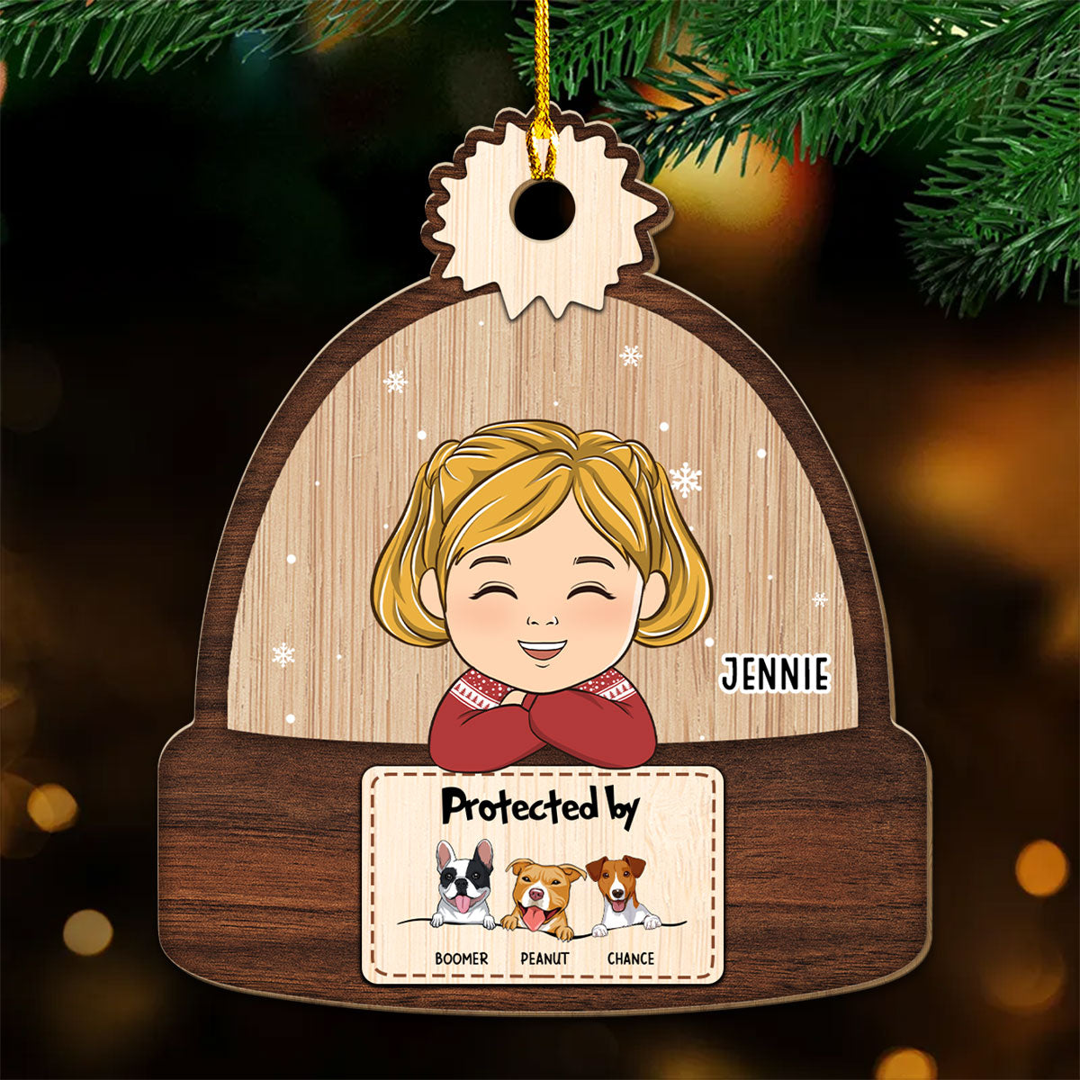 Exclusive Personalized Custom Wood Christmas Ornament - Protected By