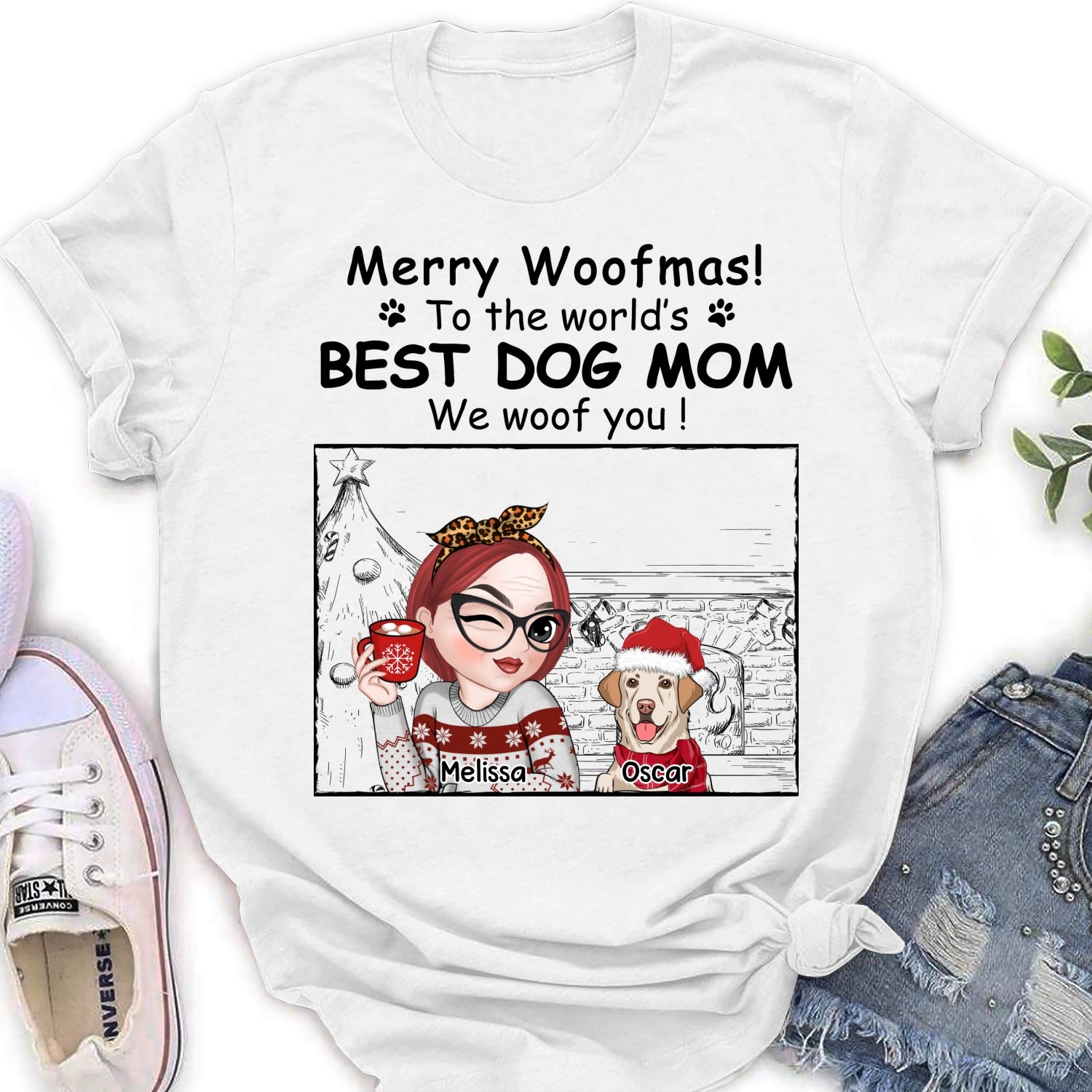 Best Dog Mom Christmas Gift - Personalized Custom Women's T-shirt for Pet Lovers