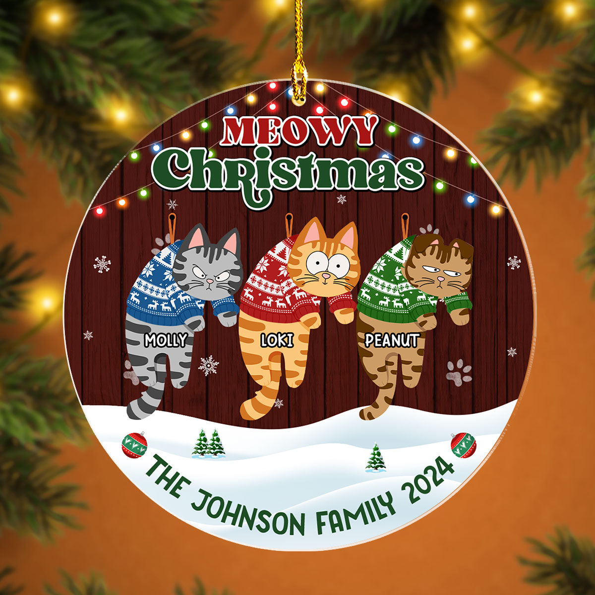 Meowy Christmas 2024 - Exquisitely Personalized Custom Acrylic Ornament for Unforgettable Memories