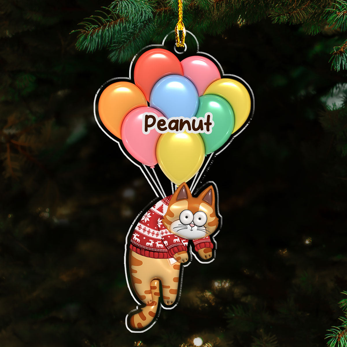 Customizable 3D Inflated Effect Personalized Bubble Hanging Cat Acrylic Christmas Ornament