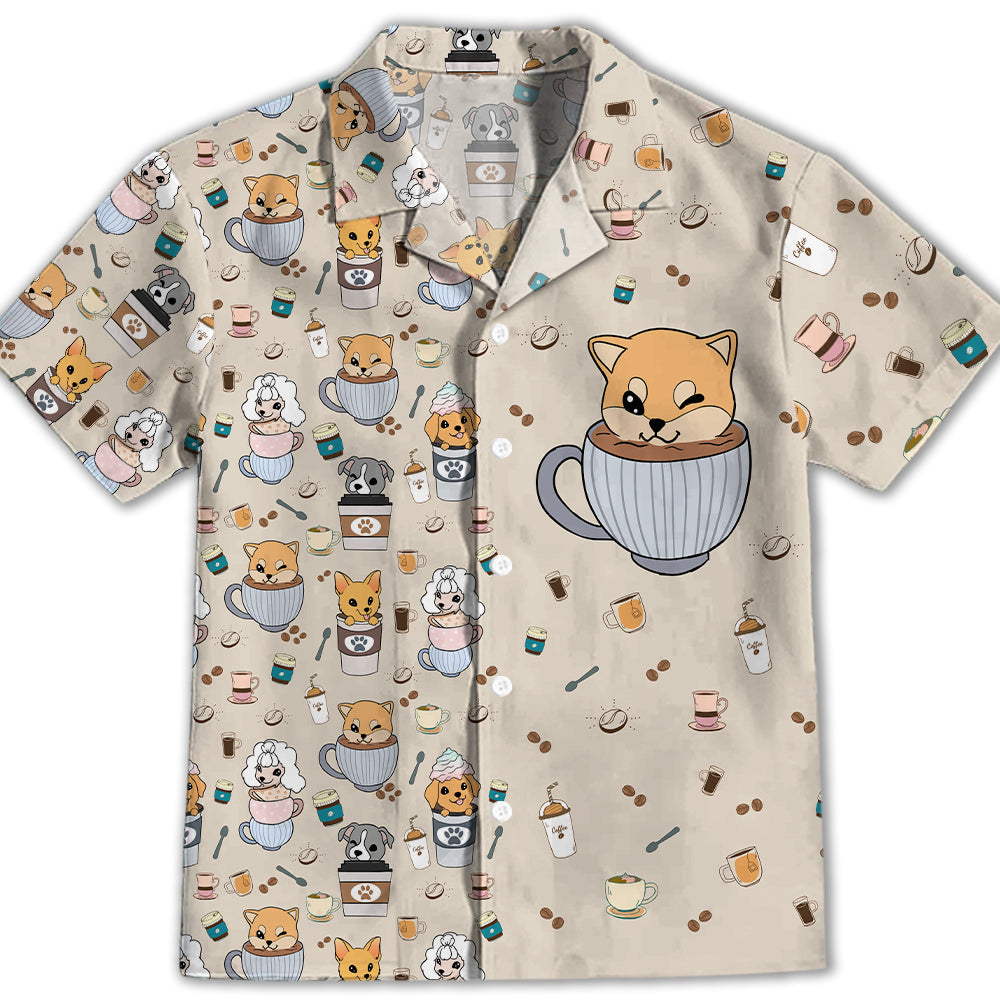 Adorable Dog And Cafe Themed Kids Button-up Shirt