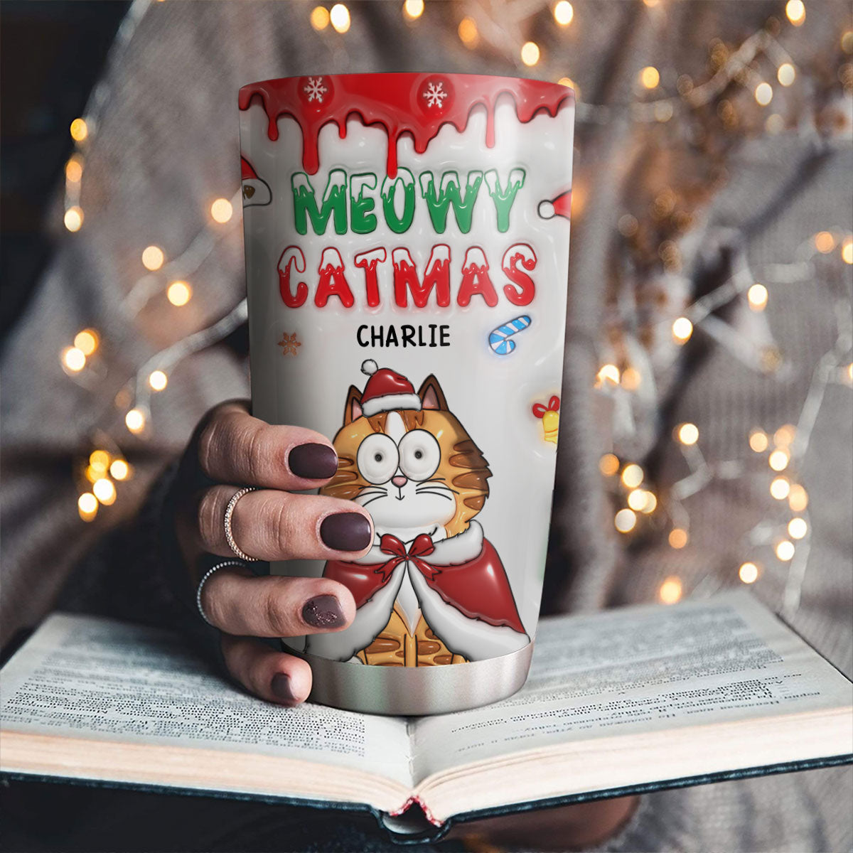Meowy Christmas - Customizable 3D Inflated Effect Personalized 20oz Stainless Steel Tumbler