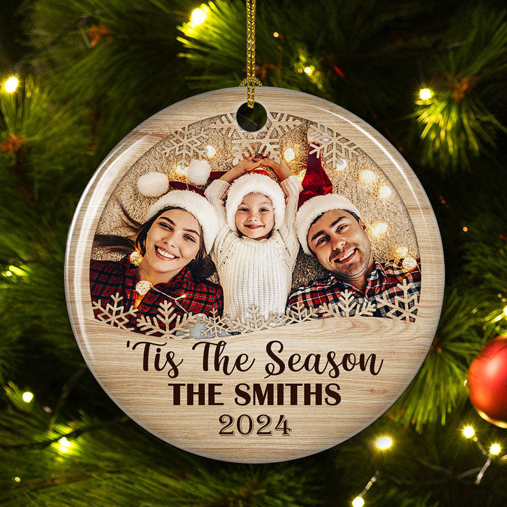 Family, Tis The Season - Customizable Personalized Premium White Ceramic Circle Holiday Ornament