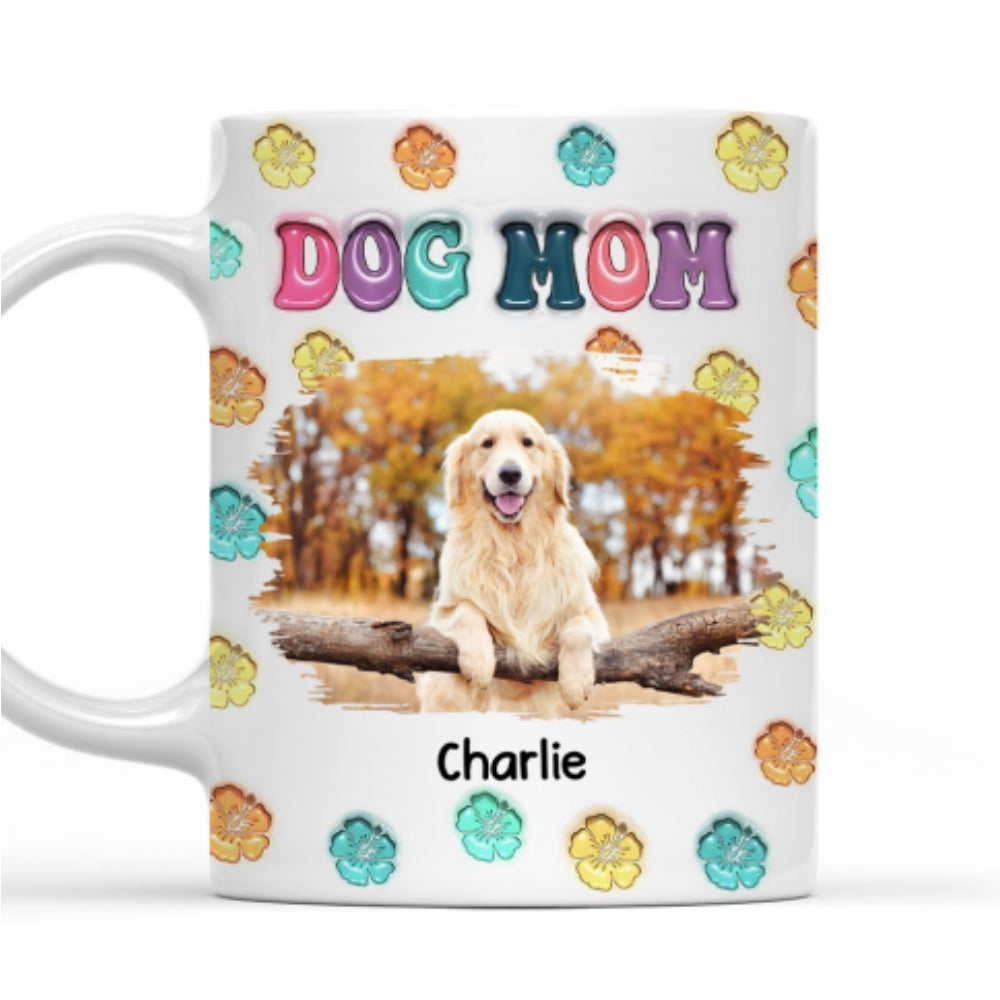 Customizable 3D Inflated Effect Dog Mom Summer Photo Personalized Mug - 11oz