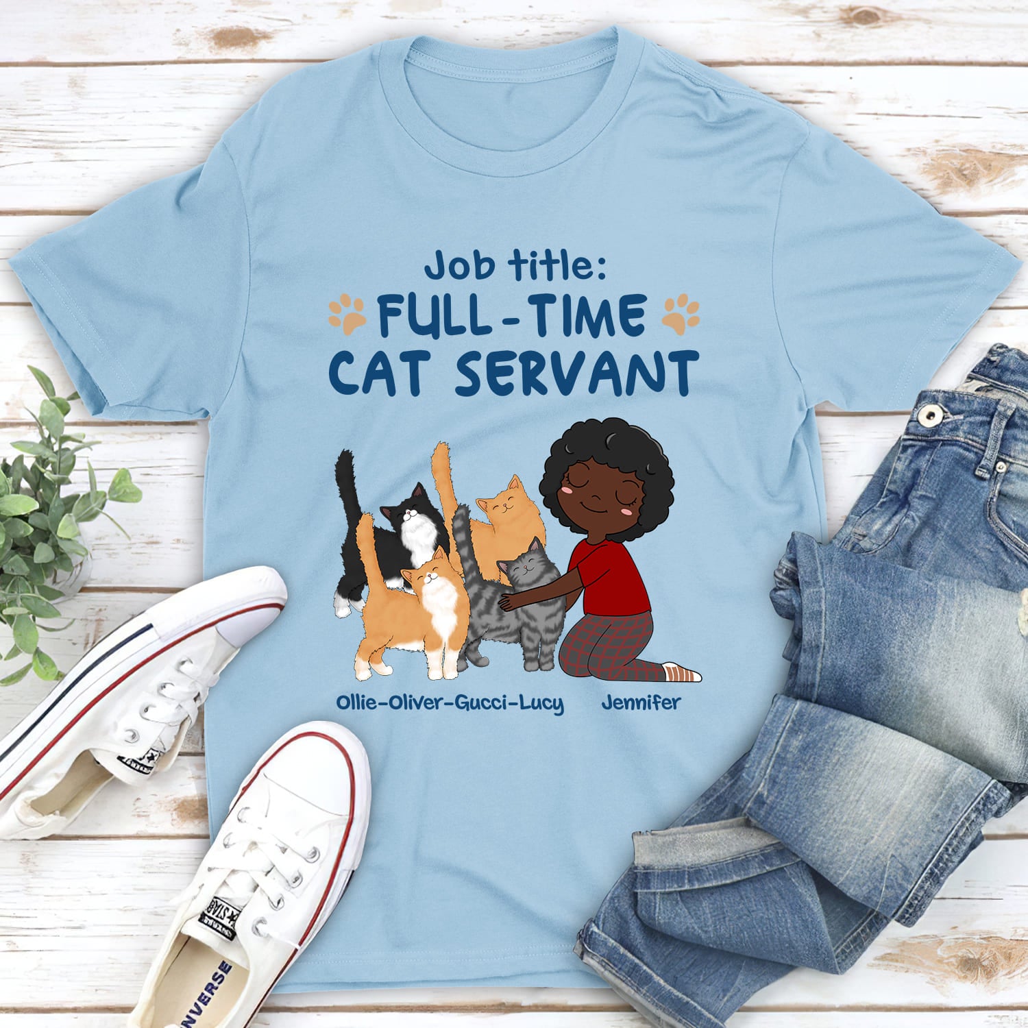 Exclusive Full-Time Cat Servant Personalized Custom Unisex 5.3 oz T-shirt