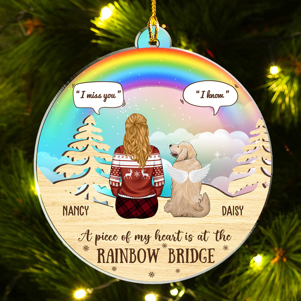 A Piece Of My Heart Is At The Rainbow Bridge - Customizable Personalized Acrylic Christmas Ornament, 4' Diameter, 0.2' Thickness
