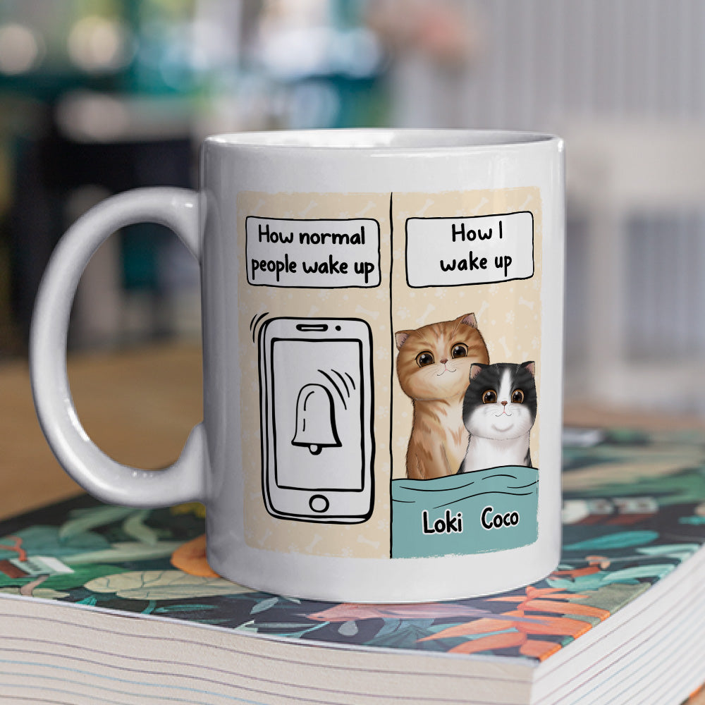 Unique Personalized Custom Coffee Mug for Cat Enthusiasts - How Cat People Wake Up