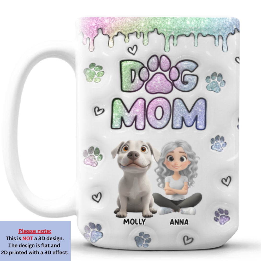 Adorable Chibi Dog Mom Personalized Custom 3D Inflated Effect Ceramic Mug in 11oz and 15oz