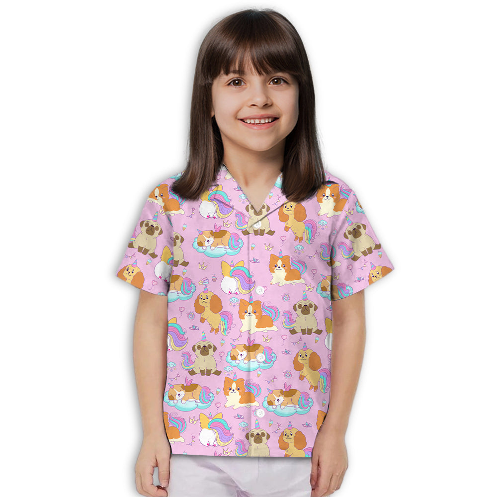 Adorable Dog And Unicorn Kids Button-up Shirt - Perfect Gift for Little Ones
