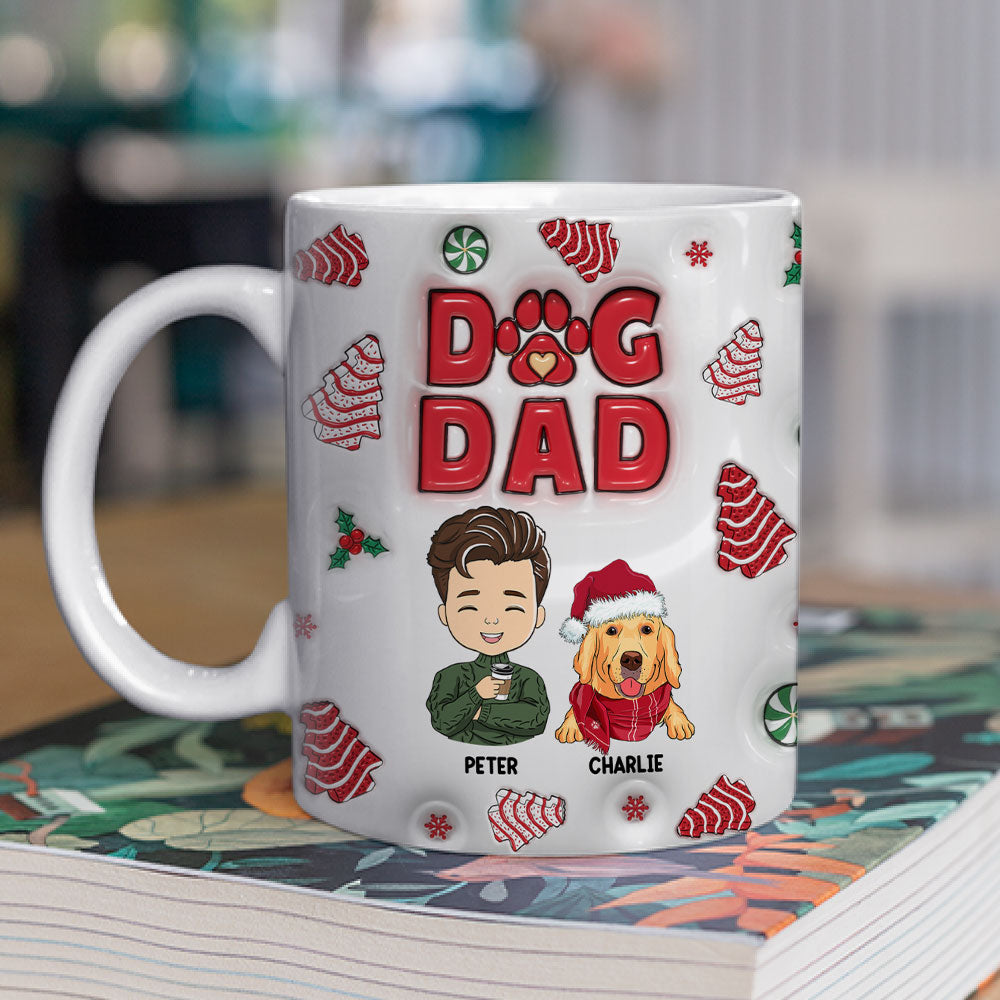 Dog Dad Christmas Cake Personalized Custom 3D Inflated Effect 11oz Ceramic Mug