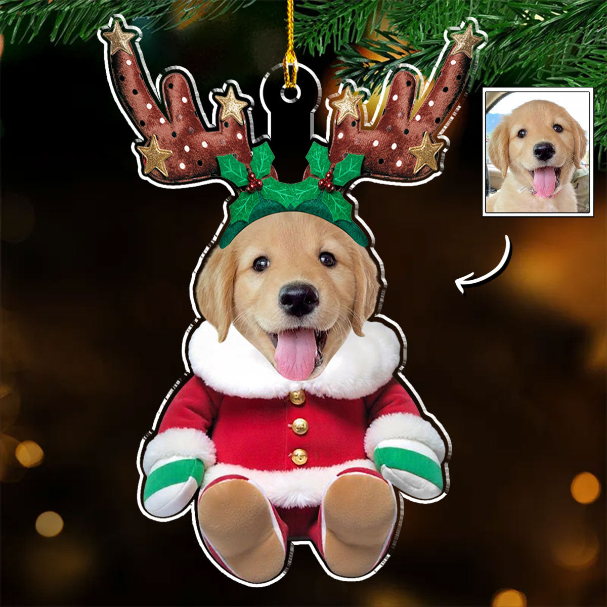 Personalized Custom Baby Dog Reindeer Acrylic Christmas Ornament