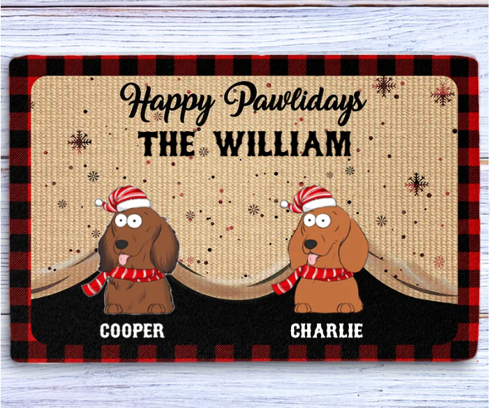 Happy Pawlidays Version 2 - Exclusive Personalized Custom Doormat with Your Dog's Picture