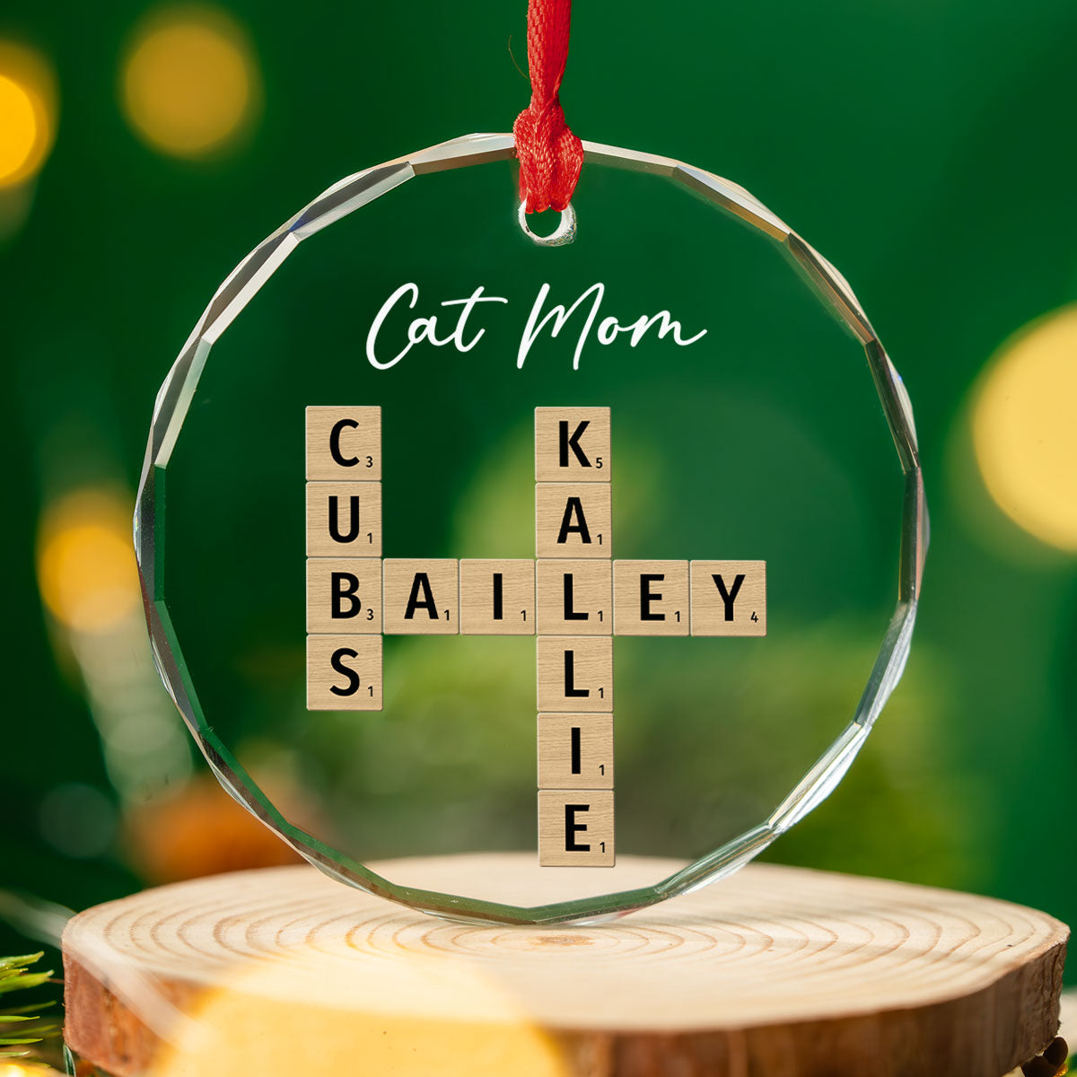 Unique Cat Mom Personalized Custom 8mm Thick 3.07-Inch Glass Ornament