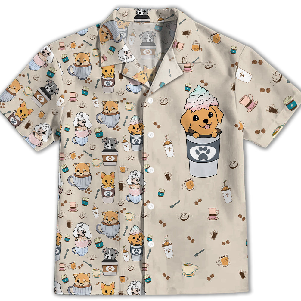 Dog And Cafe 2 - Adorable Kids Button - up Shirt with High - Quality Pet Prints