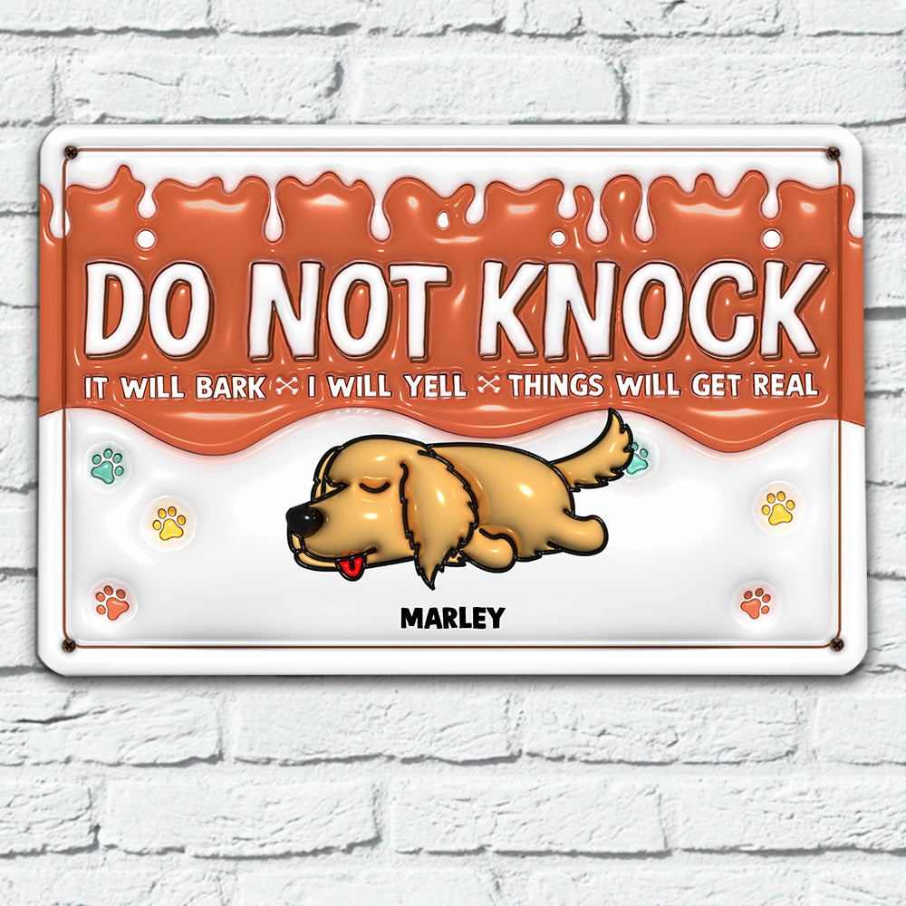 Customizable 3D Inflated Effect Metal Sign - Do Not Knock, My Dogs Will Bark! Ideal for Home & Office Decor