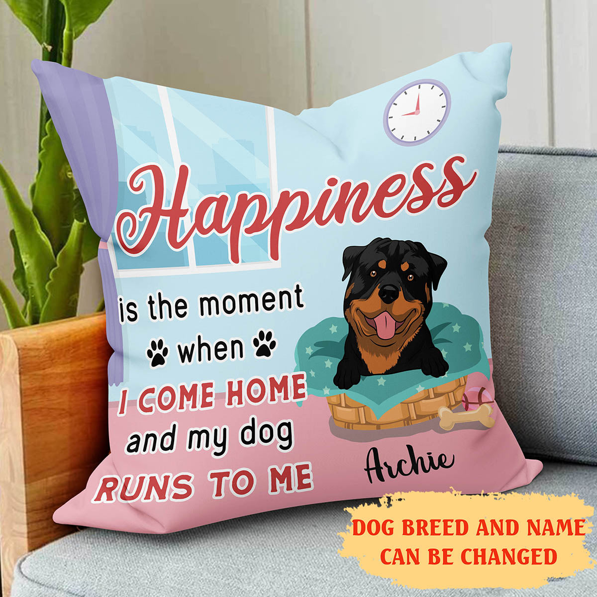 Personalized Custom Happiness Throw Pillow in 12' x 12' and 18' x 18' Sizes